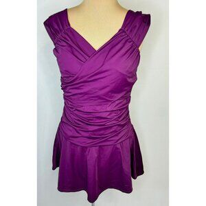Swimsuits For All Plum Purple Ruched Pleated Swim Dress Size 18